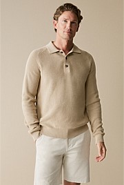 Cotton Rib Knit Long Sleeve Polo