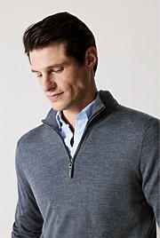 Slate Blue Merino Half Zip Knit - MEN Knitwear | Trenery