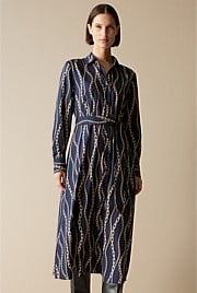 Cotton Modal Chain Print Belted Shirt Dress