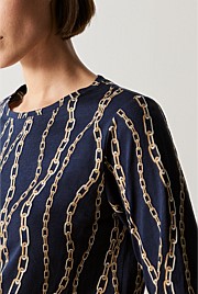 Pima Cotton Chain Print Relaxed Long Sleeved T-shirt