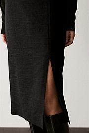 Linen Blend Metallic Side Split Skirt