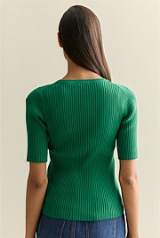 Cotton Cashmere Blend Rib Knit T-shirt