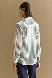 Silk Striped Tie Neck Shirt