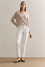 Cotton Linen Striped V Neck Knit