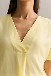 Draped Twill V Neck Top