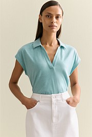 Linen Cotton V Neck Polo