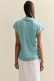 Linen Cotton Relaxed Cap Sleeve Polo