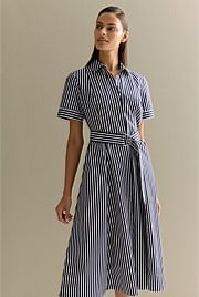 Cotton Poplin Stripe Print Shirt Dress