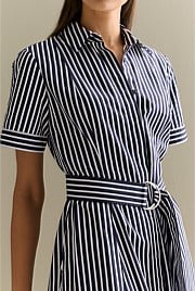 Cotton Poplin Stripe Print Shirt Dress