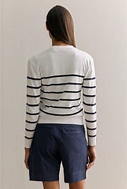 Mercerised Cotton Jersey Stripe Cardigan