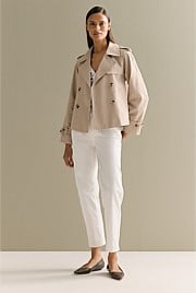 Cotton Twill Cropped Trench Coat