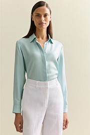 Silk Twill Concealed Placket Shirt