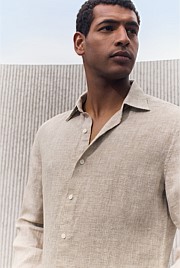 Tailored Fit Basketweave Linen Shirt