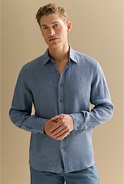 Regular Fit Yarn Dyed Linen Puppytooth Shirt