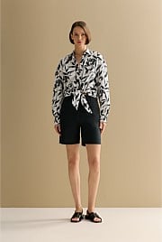 Cotton Poplin Floral Tie Front Shirt