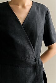 Linen Short Sleeve Wrap Dress