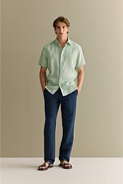 Regular Fit Delave Linen End on End Short Sleeve Shirt