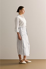 Linen Shadow Stripe Wrap Detail Skirt