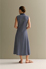 Cotton Pique Stripe Sleeveless Polo Dress