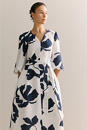 Palm Blouson Sleeve Tie Waist Dress