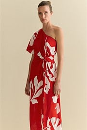 Stencil Palm One Shoulder Dress