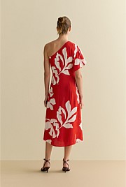 Stencil Palm One Shoulder Dress