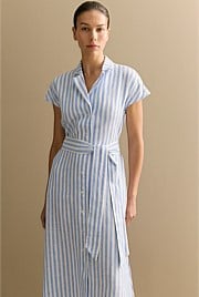 Linen Bengal Stripe Cap Sleeve Shirt Dress