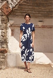 Palm Gathered Tie Waist Dress