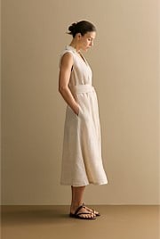 Yarn Dyed Linen Panel Detail Sleeveless Shirt Dress