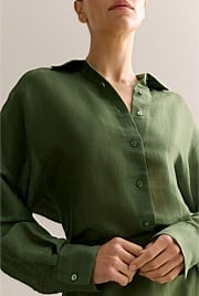 Linen Silk Relaxed Blouson Sleeve Shirt