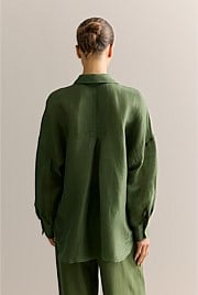 Linen Silk Relaxed Blouson Sleeve Shirt