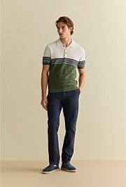 Cotton Linen Textured Colourblock Stripe Polo