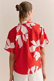 Stencil Palm Silk Twill Short Sleeve Shirt