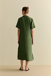 Linen Polo Collar Midi Shift Dress