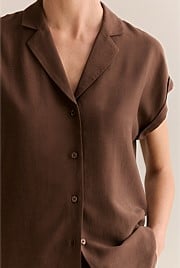 Draped Short Sleeve Camp Shirt