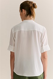 Silk Collarless Pocket Detail Shirt