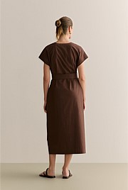 Cotton Poplin Cap Sleeve Belted Dress