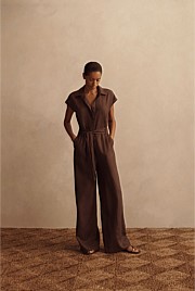 Linen Collared Wide Leg Jumpsuit