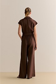 Linen Collared Wide Leg Jumpsuit